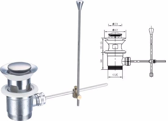 Taizhou Factory Brass Pop up Wastes Set CE Strainer Small Cap Copper Sink Drain Washbasin Drainer