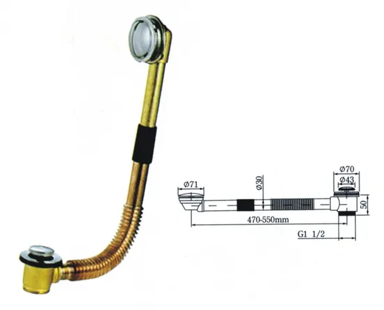 Opitruely Brass Inlet Outlet Bathroom Bathtub Drain Copper Tub Waste Drainer 