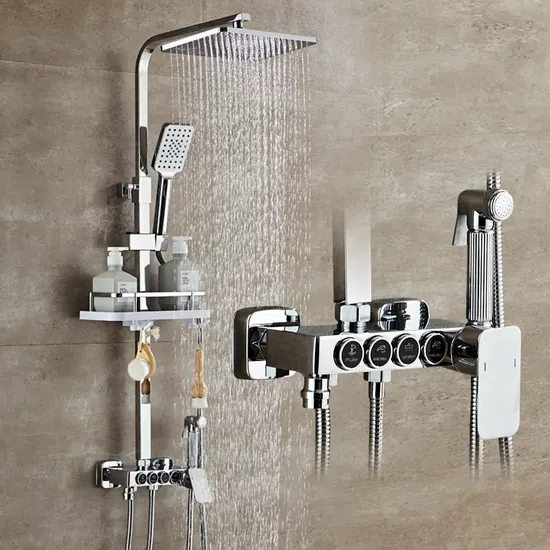 Washroom Shower Set in Wall Mounted Stainless Steel Tap Bathroom Taps Luxury Brass Kits Rain Rainfall Shower Set Mixer Faucet Set 