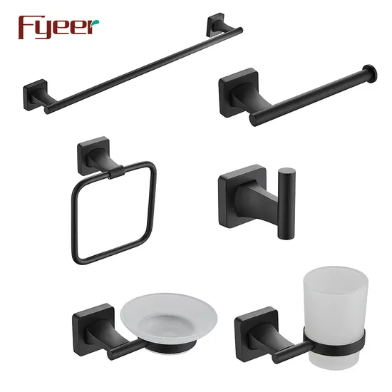 Fyeer 6 PCS Matte Black Zinc Bathroom Accessory Set 