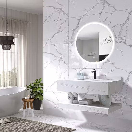Fashionable Bathroom Furniture Cabinet with Sintered Stonetop and Ceramic Basin 