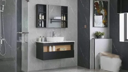Plywood Bathroom Furniture with Bathroom Mirror Cabinet and Ceramic Basin 