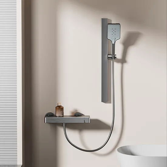Sanipro New Arrival Wall Mounted Bathroom Bath Tub Hot and Cold Water Mixer Space Aluminum Hand Shower Set with Slide Bar 