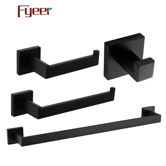 Fyeer 4PCS Black Sqaure 304 Stainless Steel Bathroom Accessory Set 